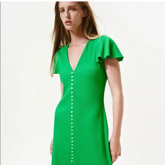 zara green ribbed dress Green Ribbed Midi Dress main image 0